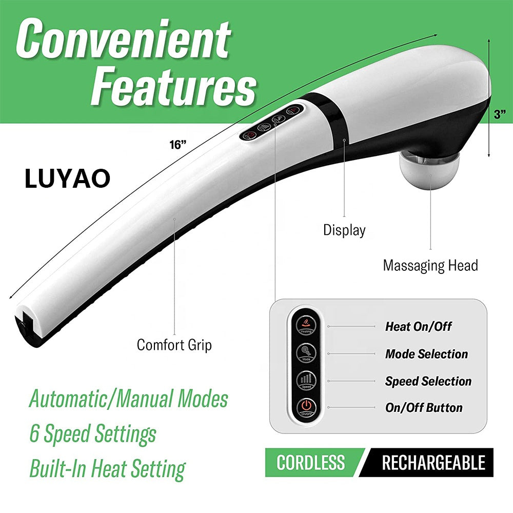 Electric Deep Tissue Pounding Massager – Rechargeable Neck & Back Cervical Spine Massager with 4 Heads, 3 Speeds