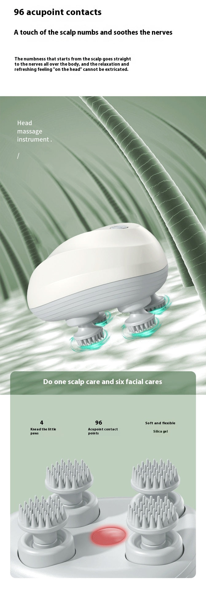 Electric Head & Neck Massager – Rechargeable USB Scalp Relaxation Device with 4 Modes, Portable Deep Tissue Stress Relief (1200mAh)