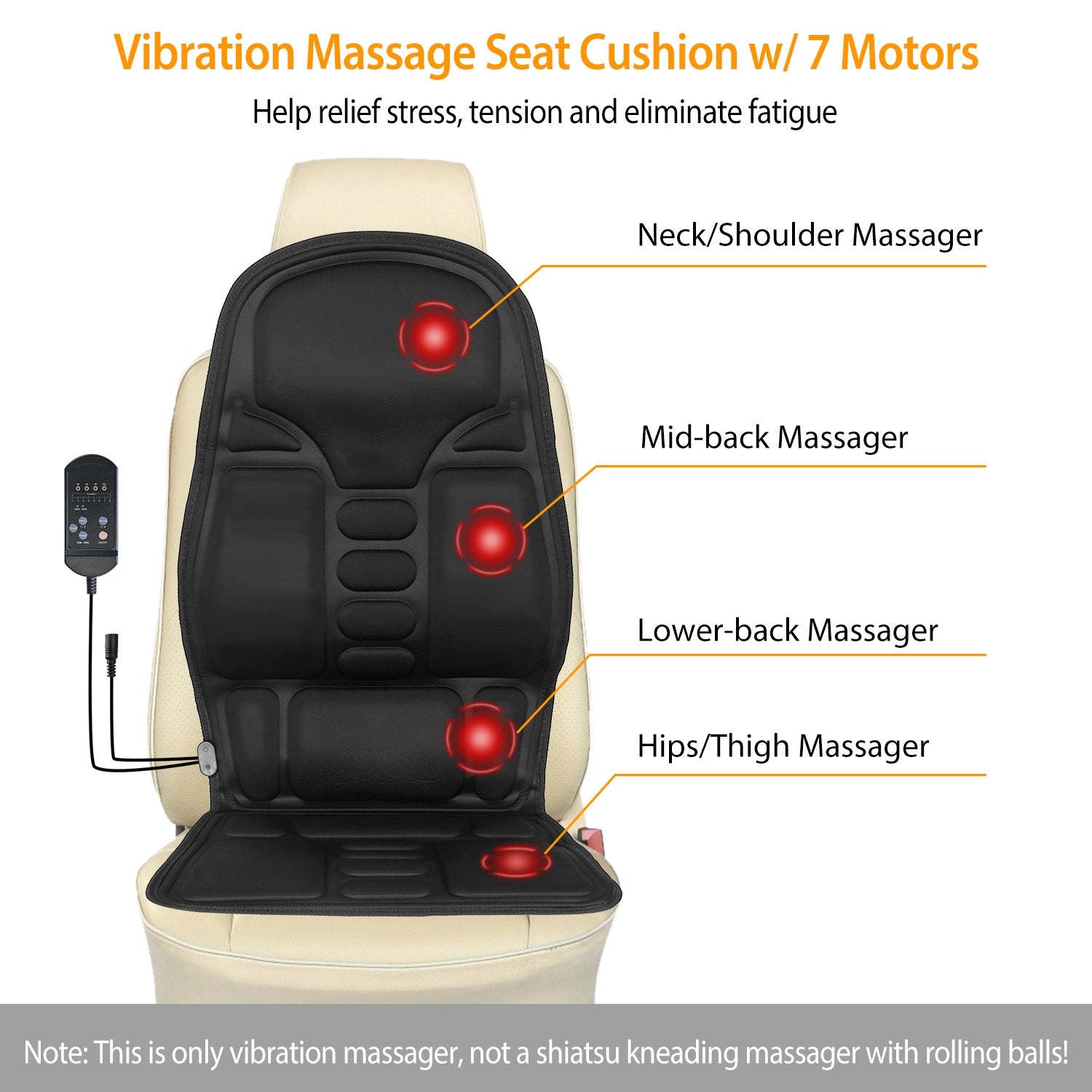 Electric Heated Back Massager Cushion for Chair & Car Seat – 8 Vibration Modes, 3 Intensity Levels, Full Body Relaxation Pad
