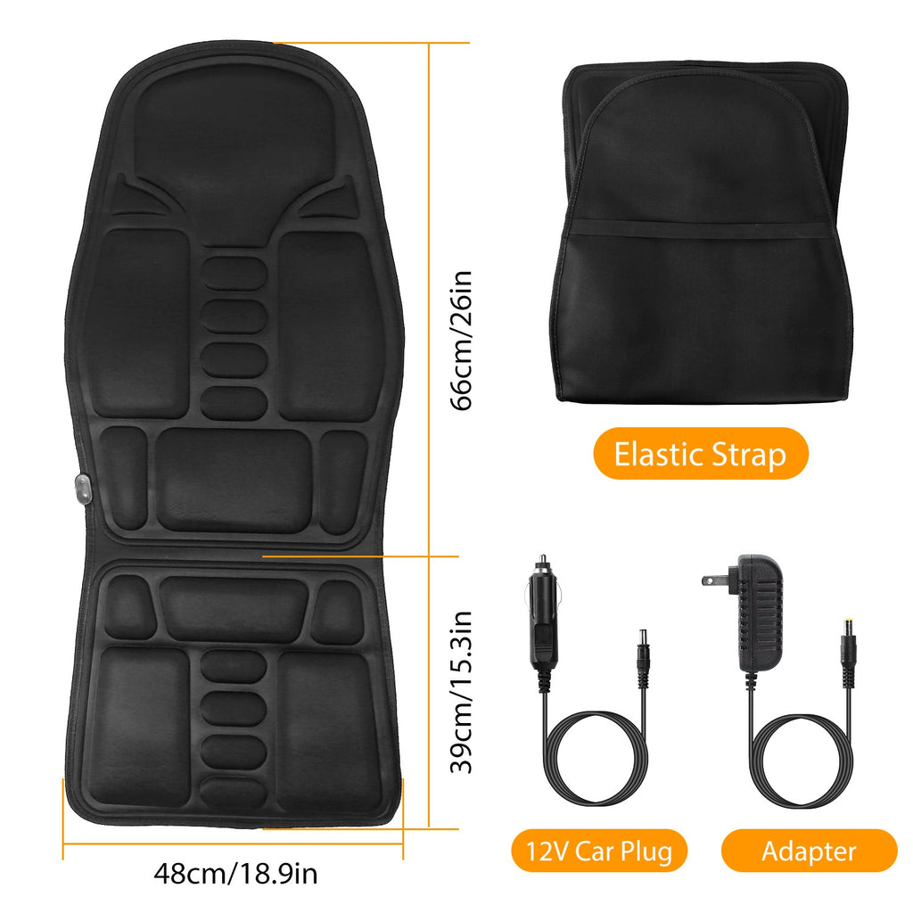 Electric Heated Back Massager Cushion for Chair & Car Seat – 8 Vibration Modes, 3 Intensity Levels, Full Body Relaxation Pad