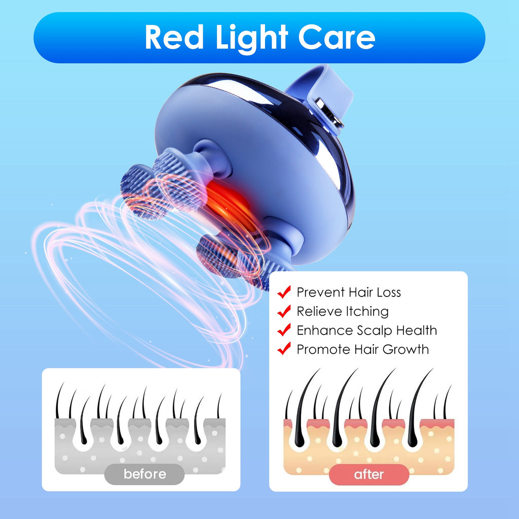 Electric Scalp Massager with Red Light Therapy – Rechargeable Waterproof Head & Pet Massager (3 Modes, Deep Relaxation for Hair Growth & Stress Relief)