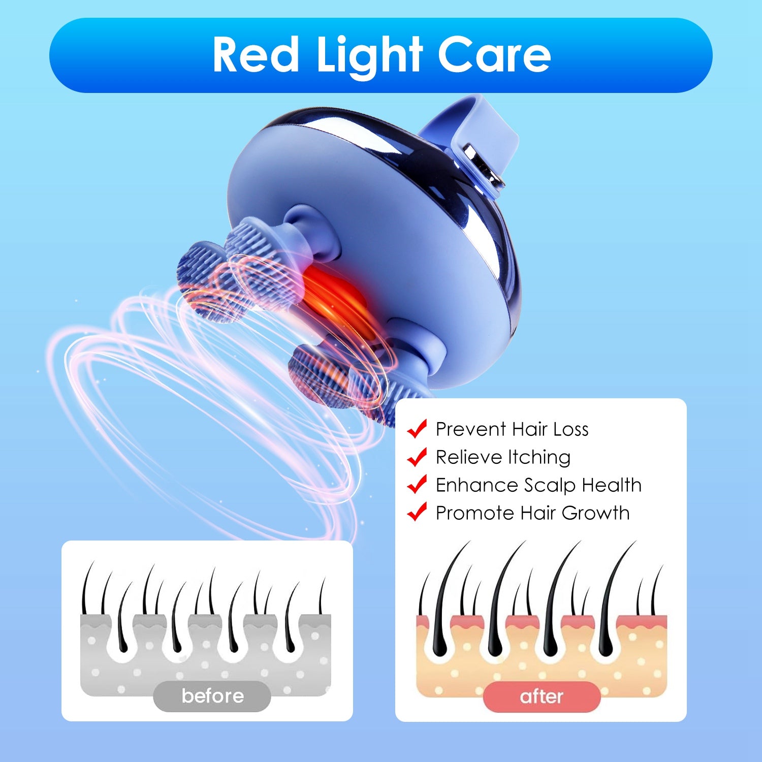 Electric Scalp Massager with Red Light Therapy – Rechargeable Waterproof Head & Pet Massager (3 Modes, Deep Relaxation for Hair Growth & Stress Relief)
