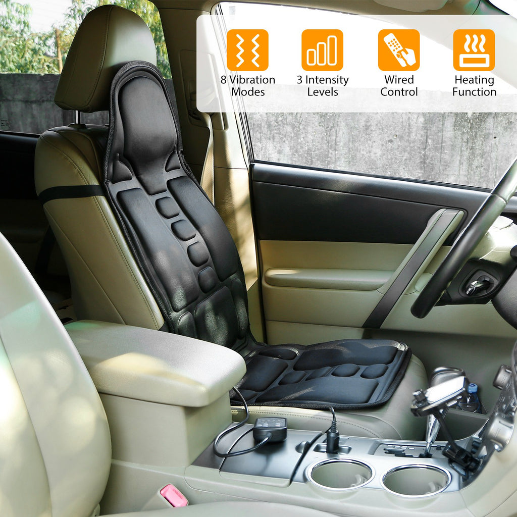 Electric Heated Back Massager Cushion for Chair & Car Seat – 8 Vibration Modes, 3 Intensity Levels, Full Body Relaxation Pad